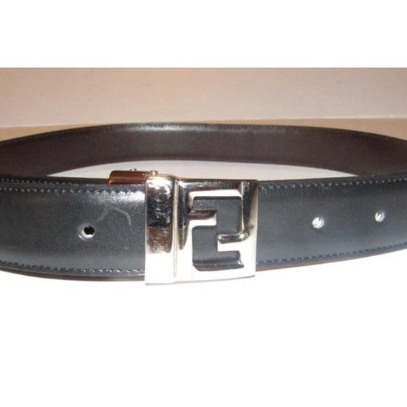 FENDI Black Brown Reversible Chrome FF Buckle Belt main image 6